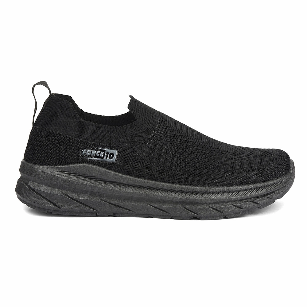 Force 10 Black Sports Non Lacing Walking Shoes For Men MATCHER-7E By Liberty For Wa
