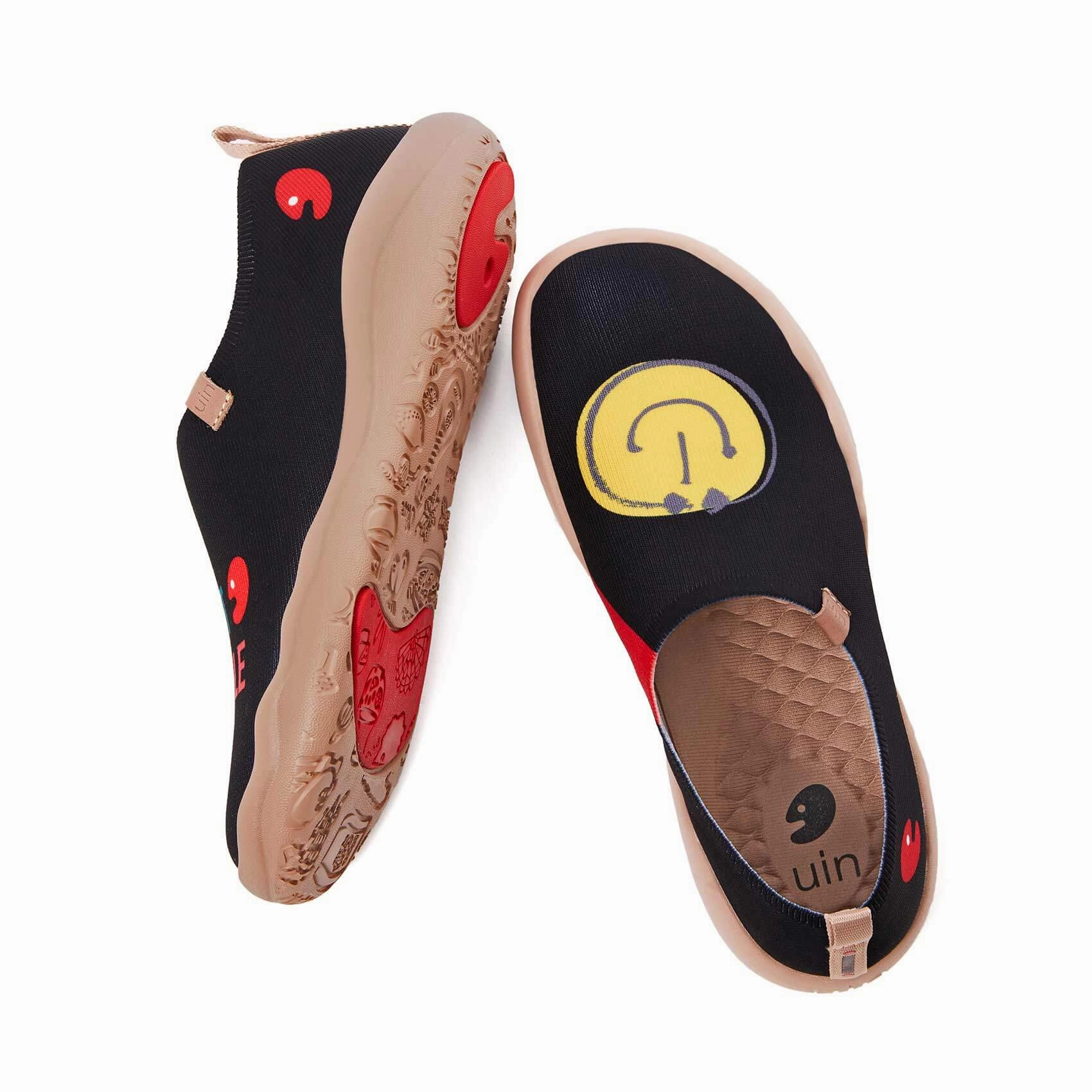 Walking Slip Resistant Waterproof Winter Shoes Smiley Black Knitted Women