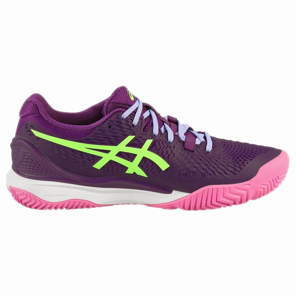 Asics Women's Gel-Resolution 9 - Padel - Deep Mauve/Lime Green Preppy Tennis Shoes
