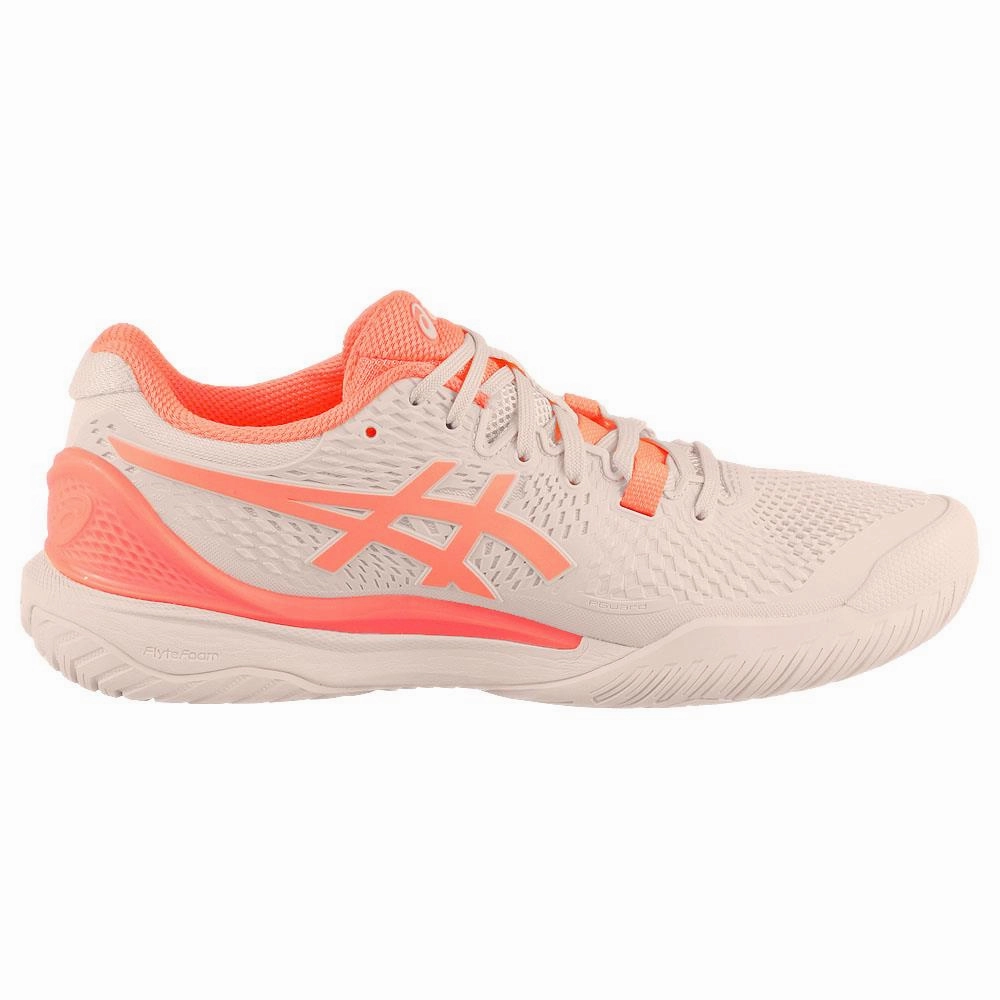Asics Women's Gel-Resolution 9 - Pearl Pink/Sun Coral Custom Painted Tennis Shoes