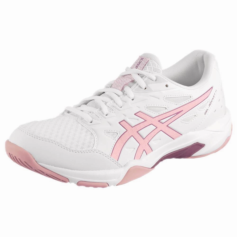 Badminton Indoor Court Shoes Asics Women's Gel-Rocket 11 - White/Watershed Rose