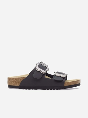 BIRKENSTOCK Girls Arizona Flower Buckle Sandals in Black All Saints Sandals