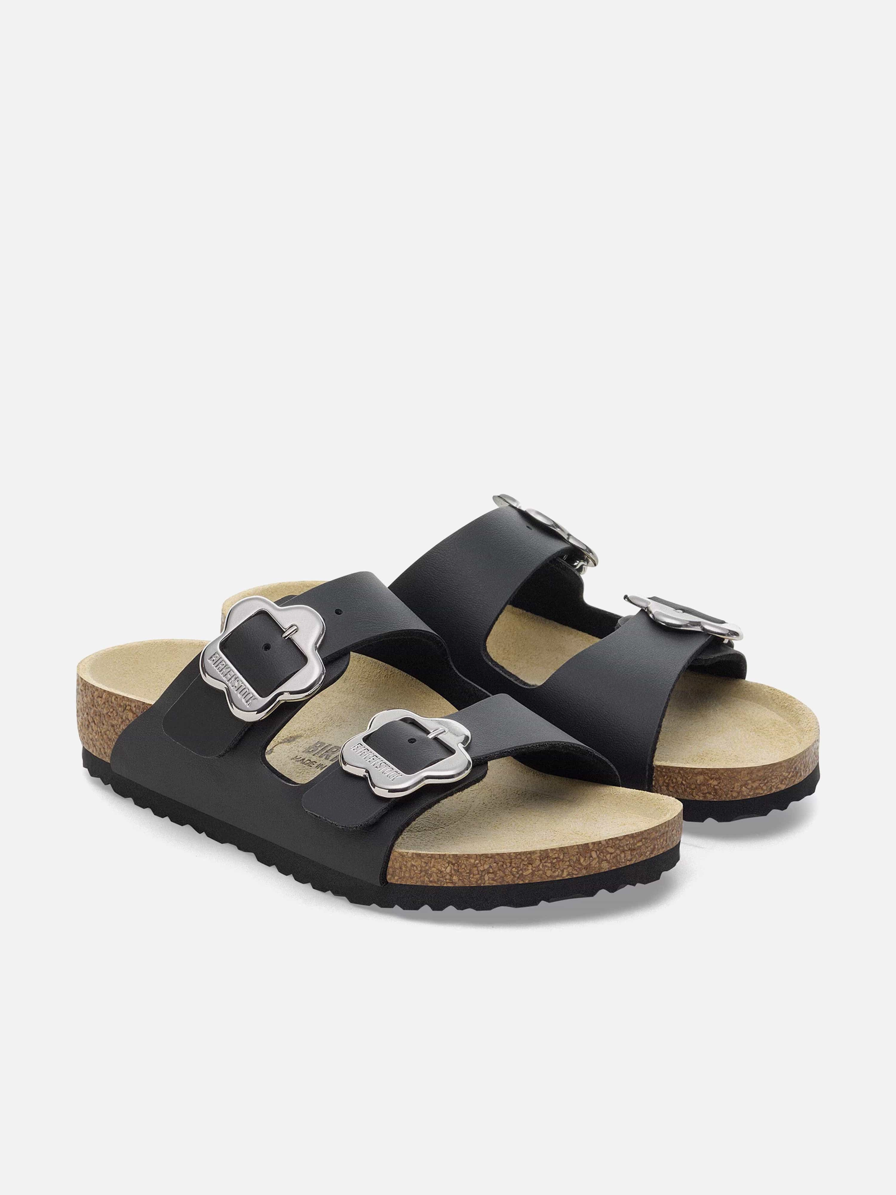 Sandals Slides Shoes BIRKENSTOCK Girls Arizona Flower Buckle Sandals in Black
