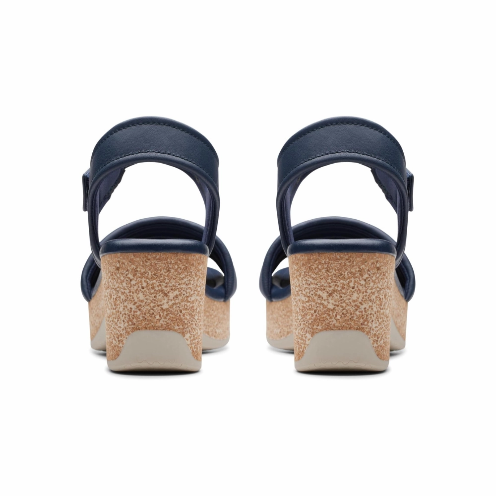 Clarks Chelseah Gem Navy Leather Sandal (Women's) Sandals Wide Sizes