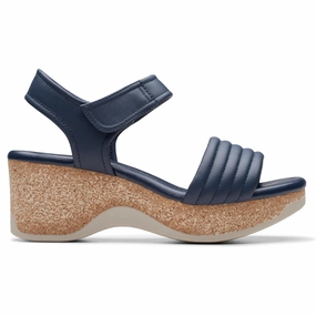Clarks Chelseah Gem Navy Leather Sandal (Women's) Inc Sandals