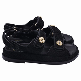 Braided Sandals Chanel Velcro Dad Sandals in Black Tweed