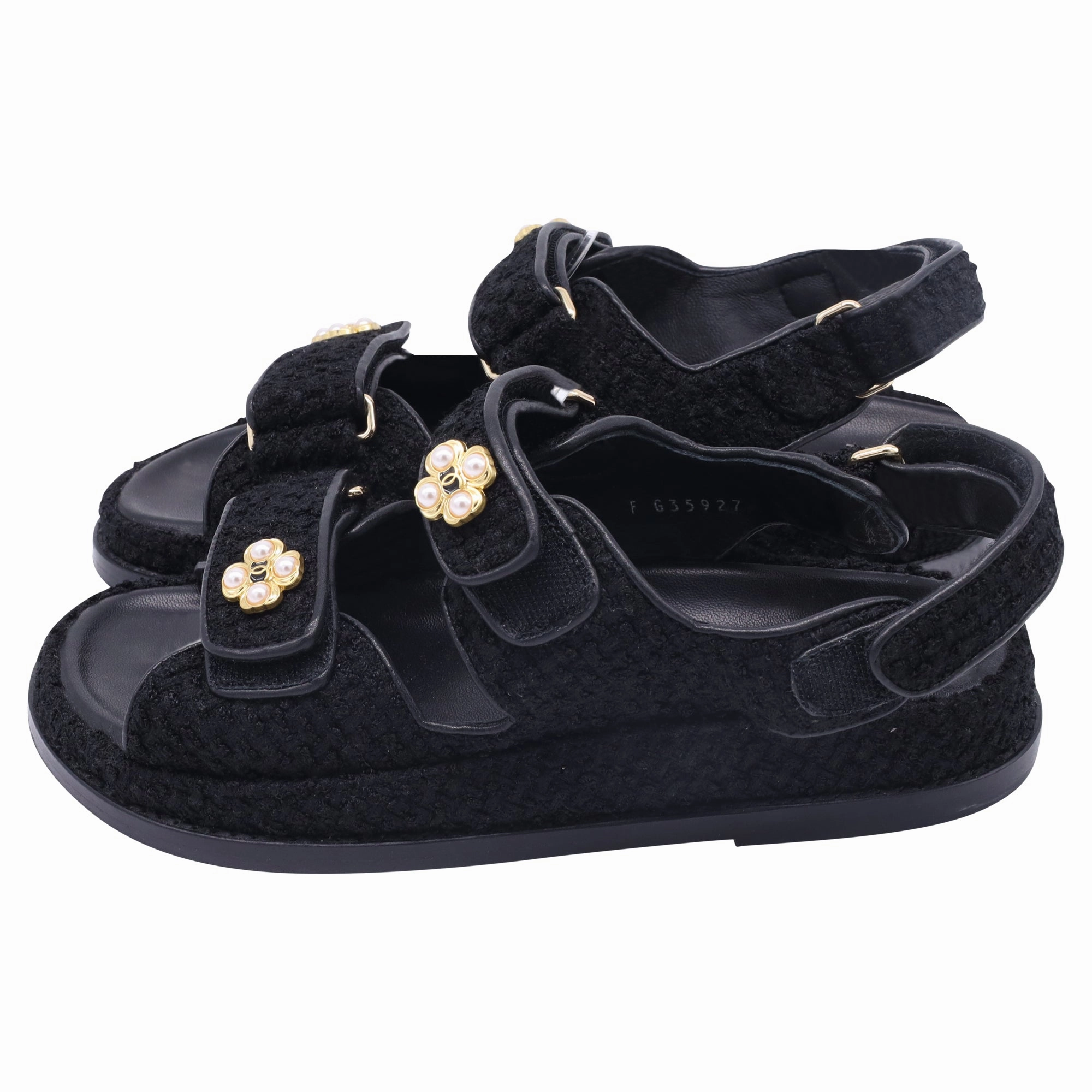Chanel Velcro Dad Sandals in Black Tweed Sandals Good For Flat Feet