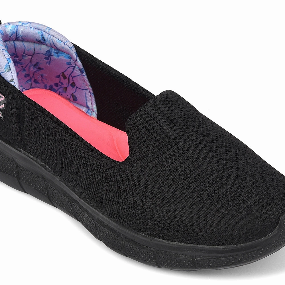 Leap7x Black Sports Non Lacing Walking Shoes For Women KAPPER By Liberty For Heel Pain And Walking All Day Best