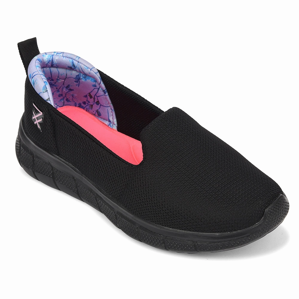 Leap7x Black Sports Non Lacing Walking Shoes For Women KAPPER By Liberty For Seniors To Walk In Best