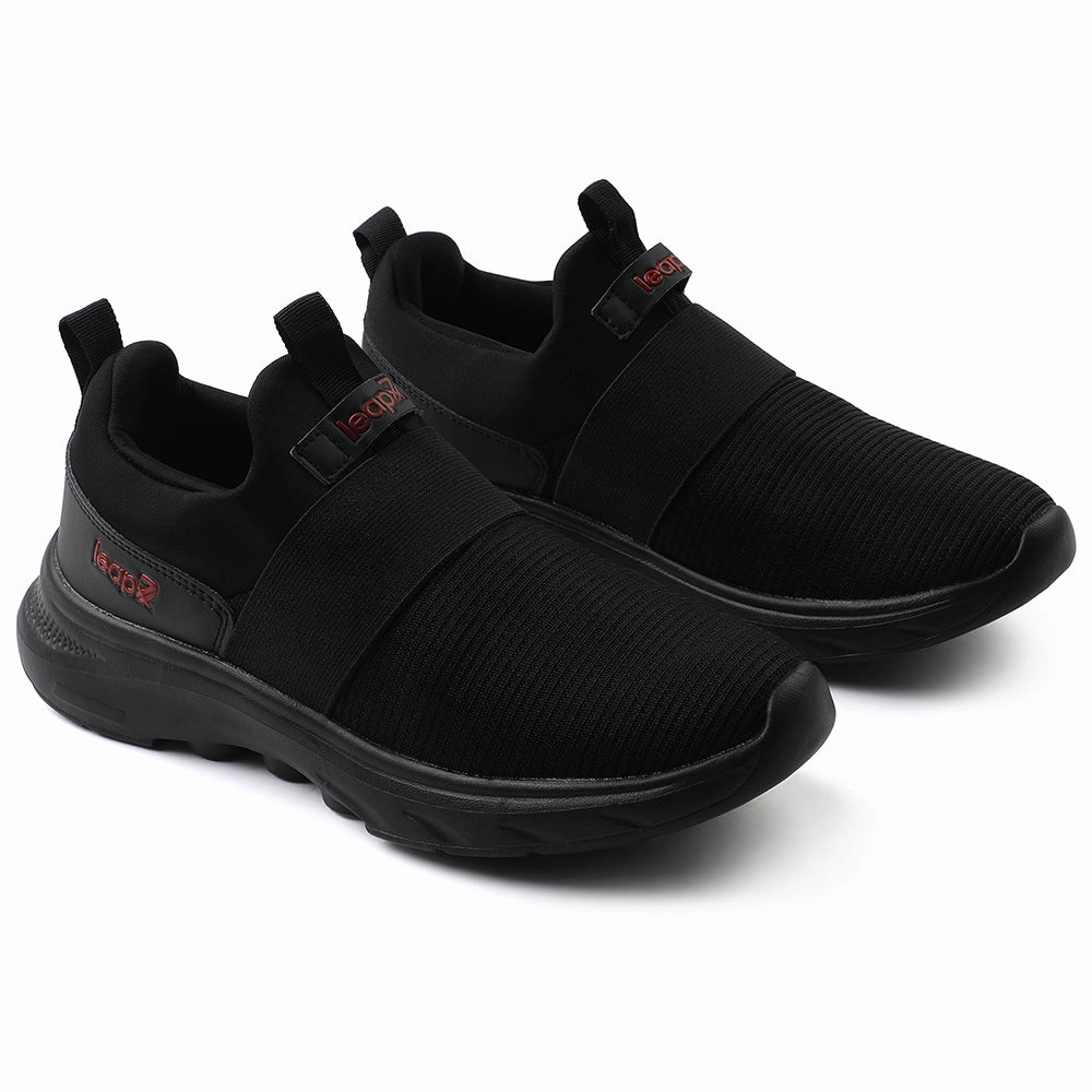 Leap7x Black Non Lacing Sports Walking Shoes For Men SENTINO By Liberty For Walking Best Walking Running