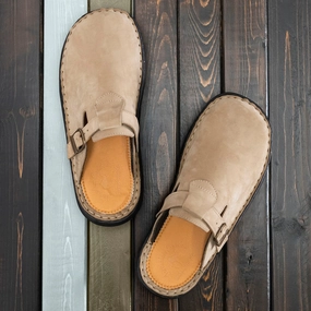 Sawyer - Leather Clog-Toe Sandal | Olive Nubuck Best Sandals To Wear For Plantar Fasciitis