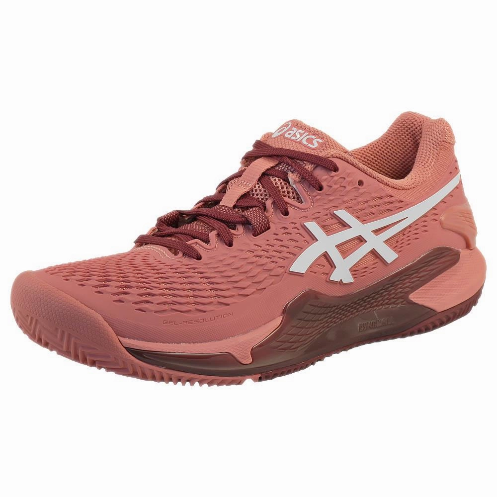 Asics Women's Gel-Resolution 9 - Clay - Light Garnet/White Motorcycle Riding Tennis Shoes