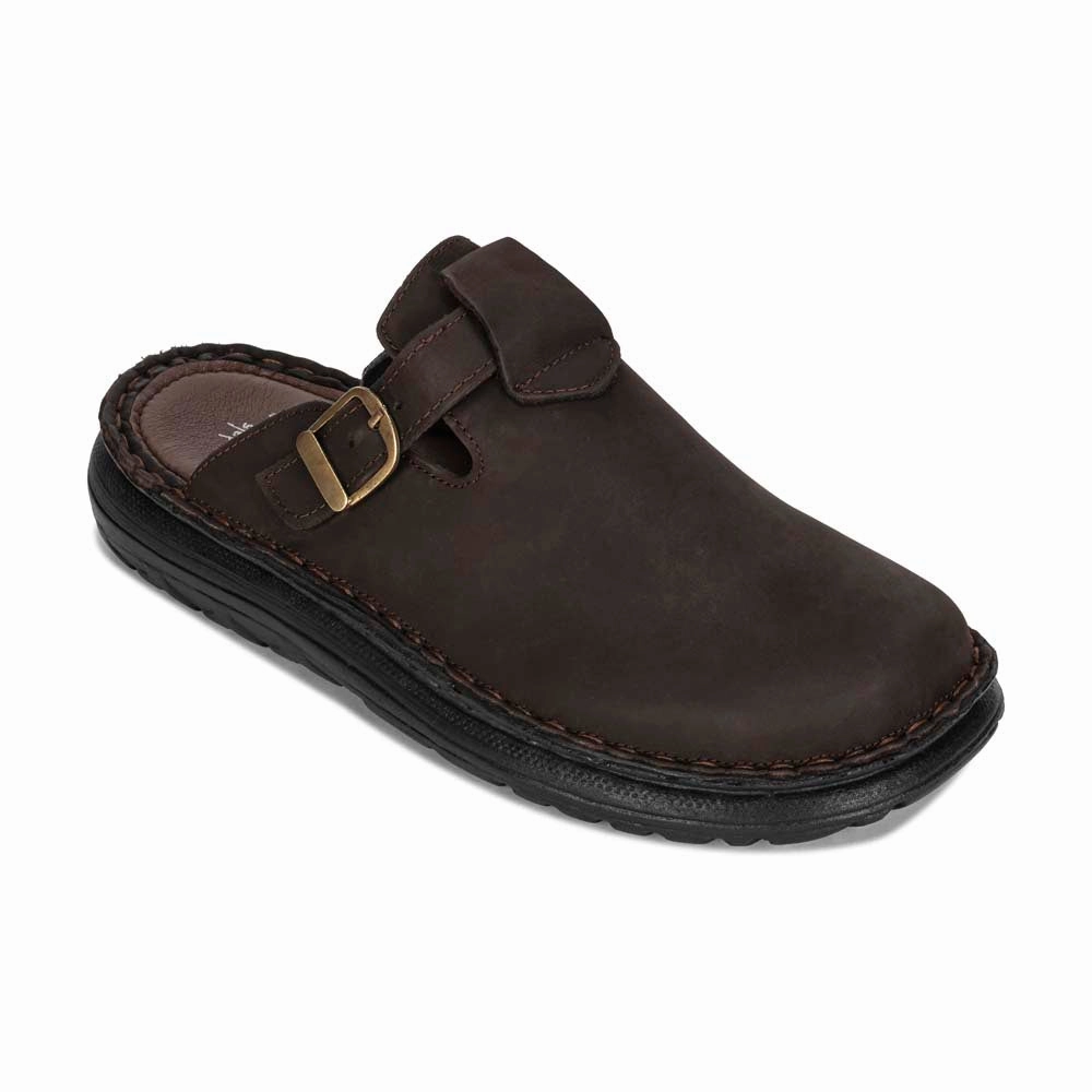 Sawyer - Leather Clog-Toe Sandal | Brown Nubuck Platform Heel Sandals