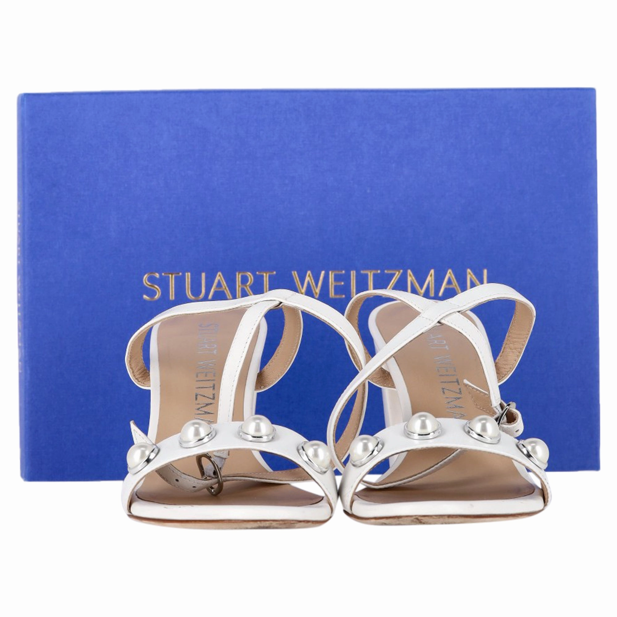 Stuart Weitzman Nearlybare Portia Sandals in White Leather Sandals Caribbean