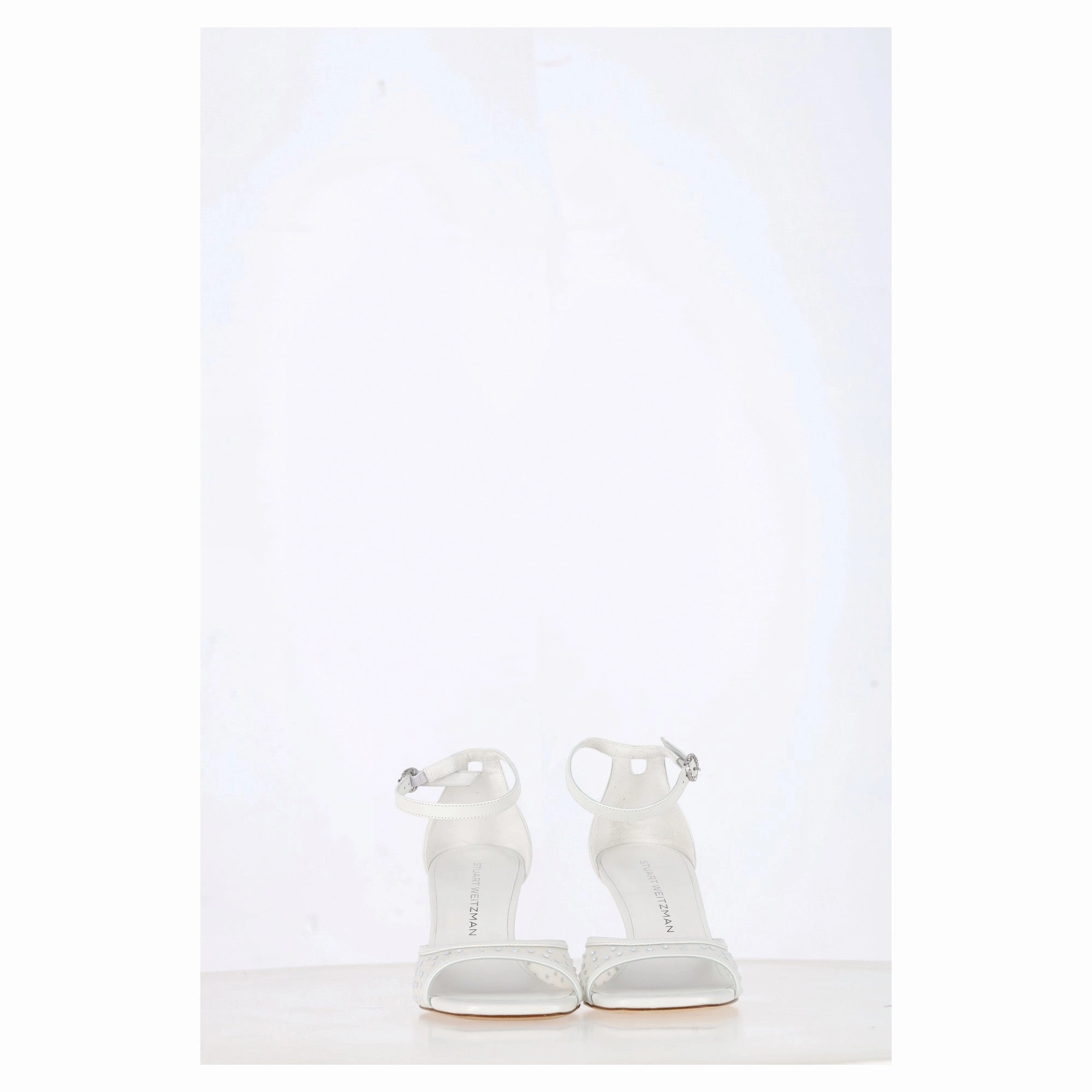 Stuart Weitzman Nearlybare Portia Sandals in White Leather Wide Wedge Sandals