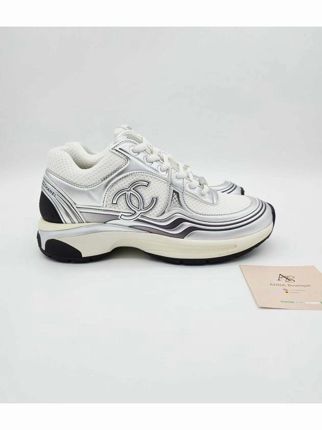 Hiking Shoes Sneakers Fabric Laminated Low Top Sneakers Silver Chanel
