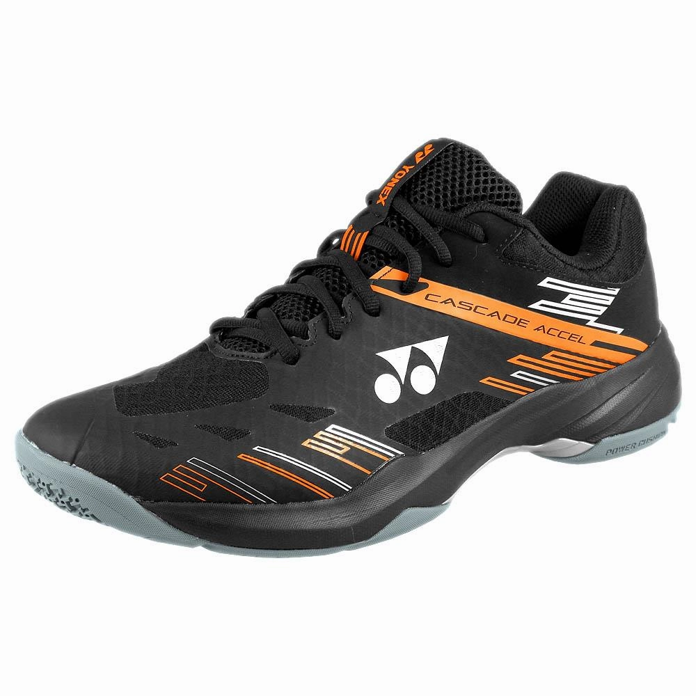 Indoor Soccer Shoes For Badminton Yonex Men's Cascade Accel - Wide - Black/Orange