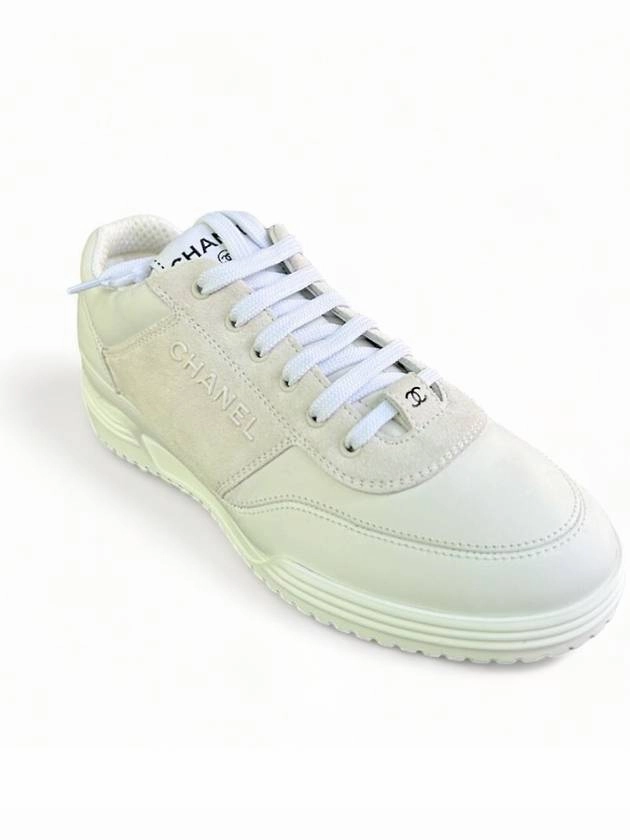 Lettering Two Tone Sneakers Suede Calfskin White Chanel Nyc Sneakers Store