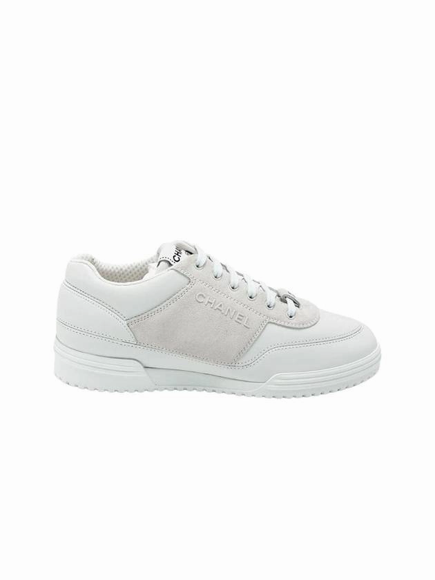 Lettering Two Tone Sneakers Suede Calfskin White Chanel Silver Sneakers Programs