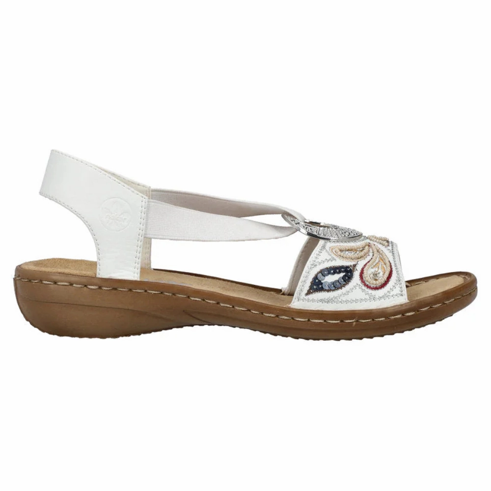 Rieker Regina B4 White Leather Sandal (Women's) Jacques's Artifical Sandals
