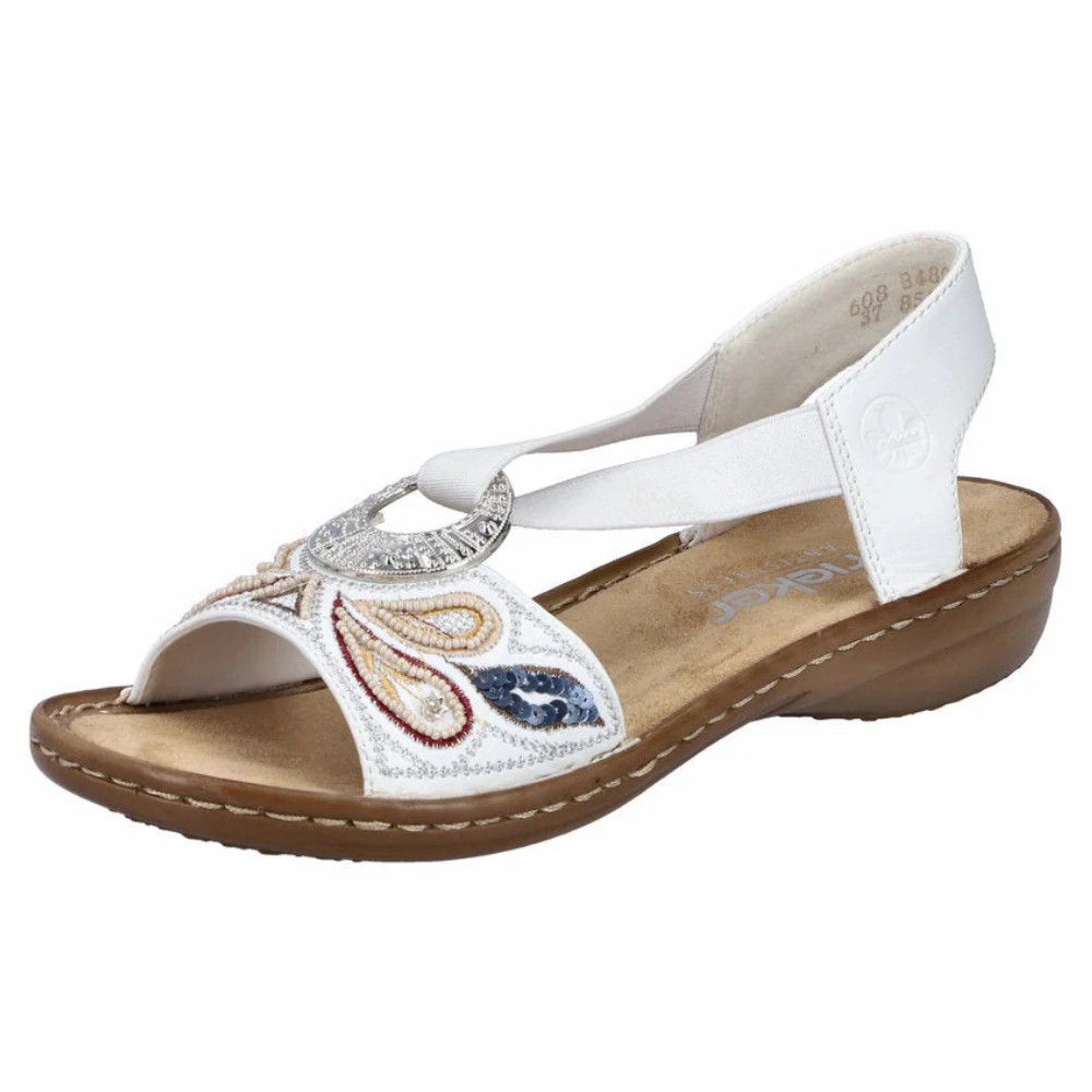 Rieker Regina B4 White Leather Sandal (Women's) Arch Support Slide Sandals