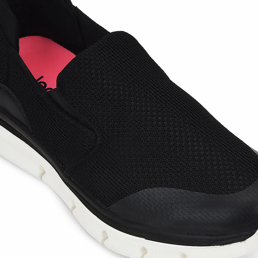 Leap7x Black Non Lacing Sports Walking Shoes For Women BRISBEN10E By Liberty Top Walking