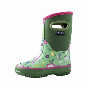 Green Floral Neoprene Rain/Snow Boots Best Orthopedic Snow Boots