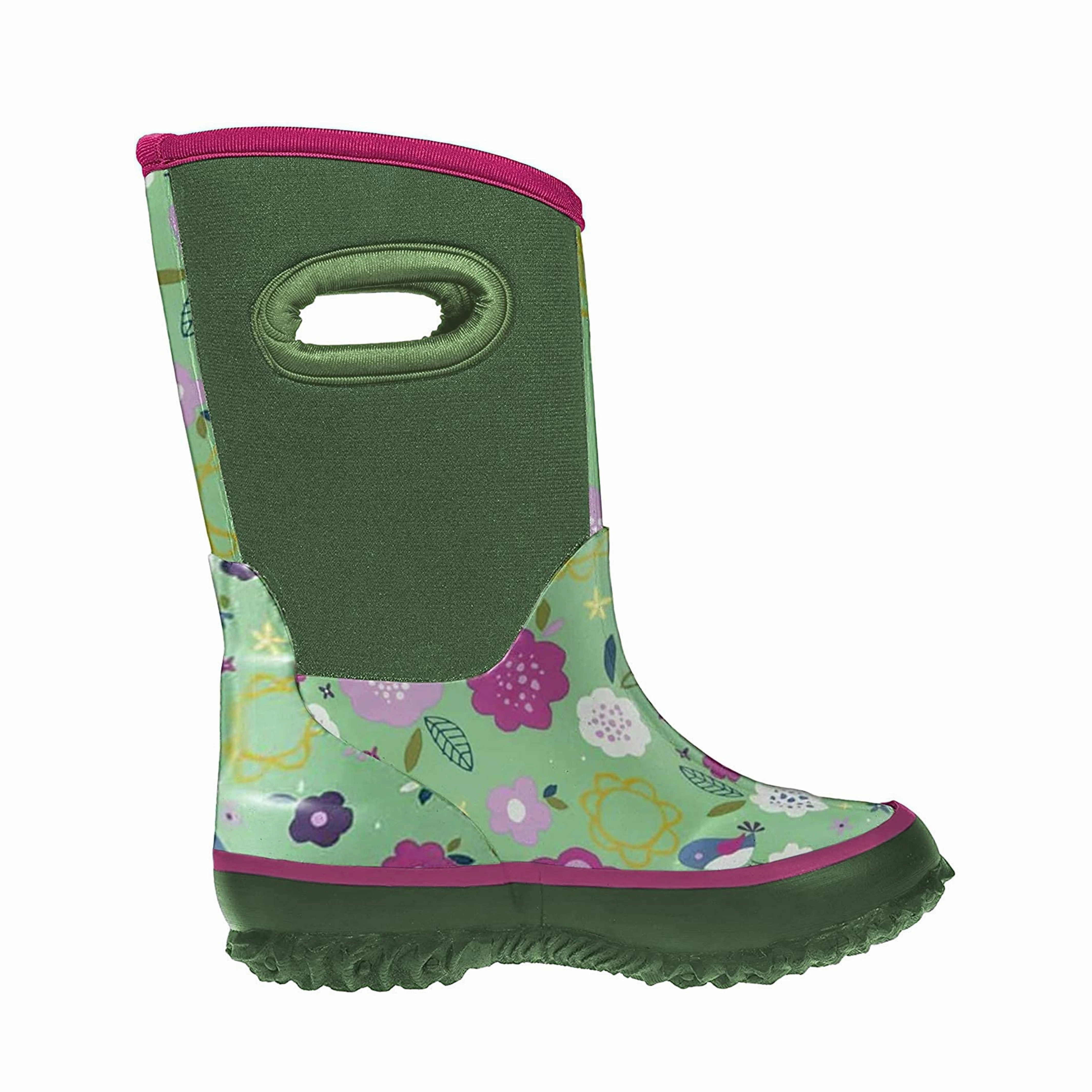 Snow Boots Wide Width Green Floral Neoprene Rain/Snow Boots