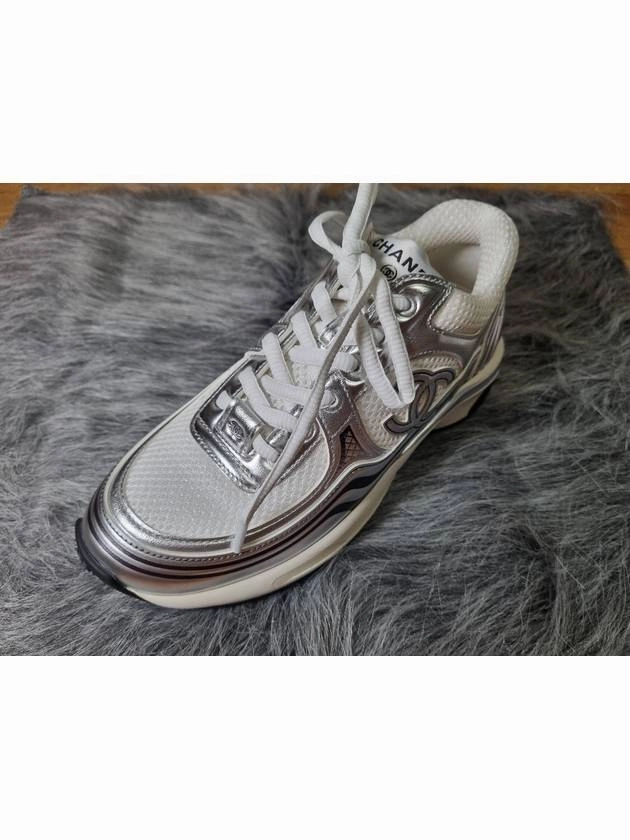 Trump Sneakers For Sale Fabric Laminated Low Top Sneakers Silver Chanel