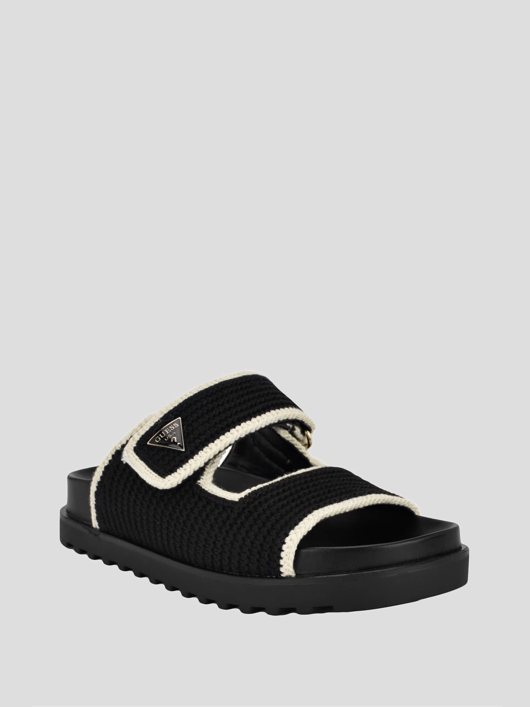 Sandals In Beige Fadenna Two-Strap Crochet Sandals