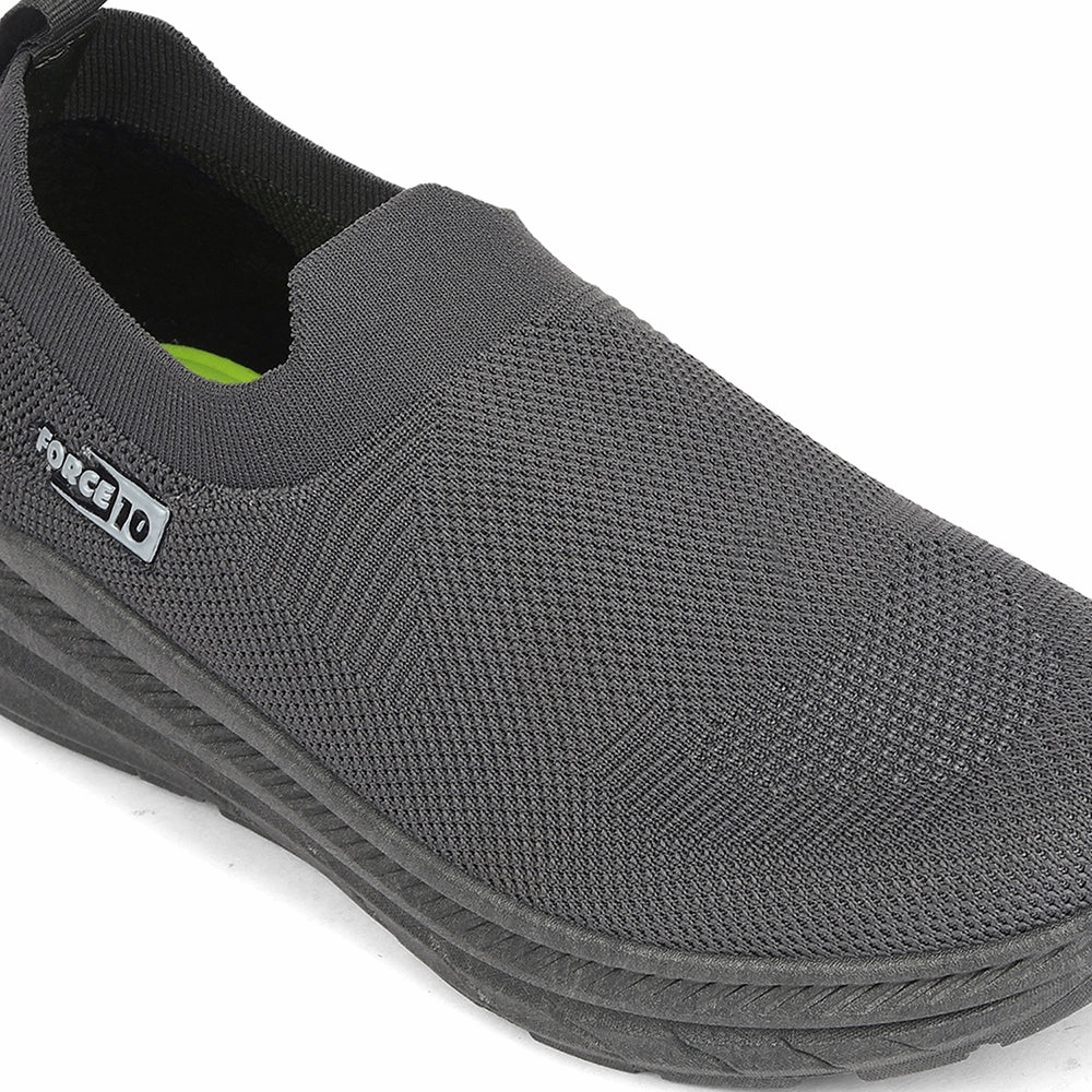 Force 10 Dark Grey Sports Non Lacing Walking Shoes For Men MATCHER-7E By Liberty Walking Shoes For Supination