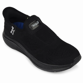 Leap7x Black Sports Non Lacing Walking Shoes For Men EAZYGO-253 By Liberty For Flat Feet And Plantar Fasciitis Best Walking