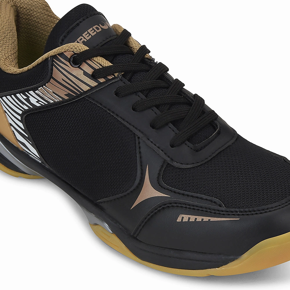 FREEDOM Black Sports Non-Marking Paddle/Pickleball & Badminton Shoes For Men PLUTO-1 By Liberty Badminton Indoor Court Shoes