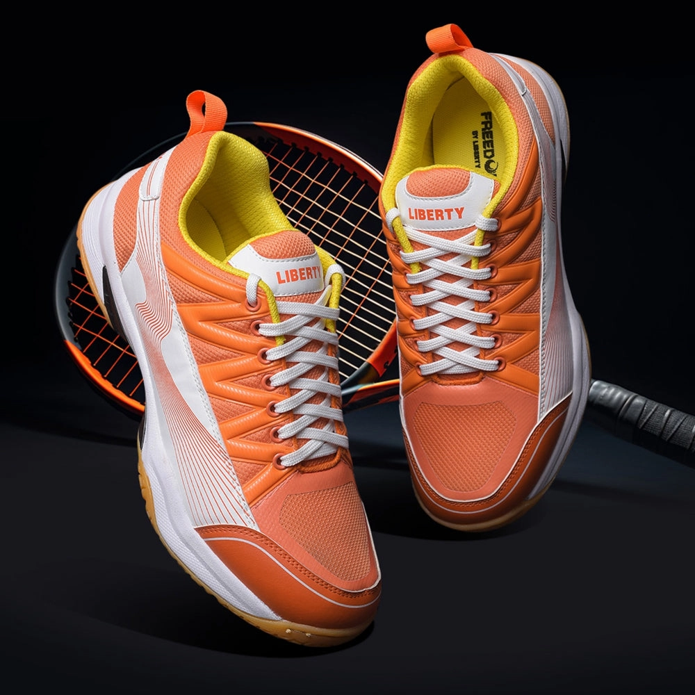 FREEDOM Orange Sports Non-Marking Paddle/Pickleball & Badminton Shoes For Men GRIPPER-01 By Liberty Badminton Shoes Sports Direct