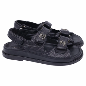 Spring Sandals 2025 Chanel CC Dad Quilted Sandals in Black Calf Leather