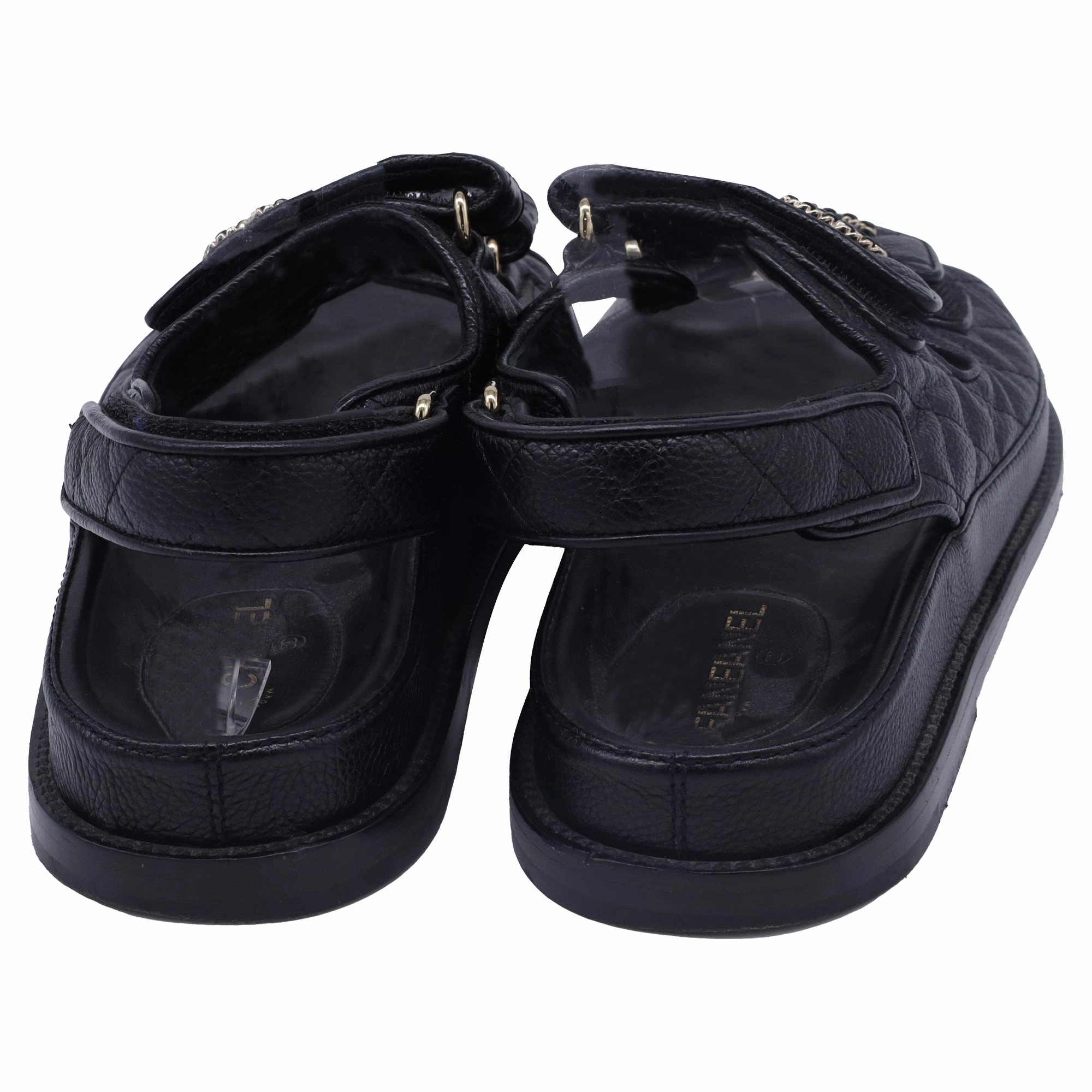 Chanel CC Dad Quilted Sandals in Black Calf Leather Platform Wedge Sandals