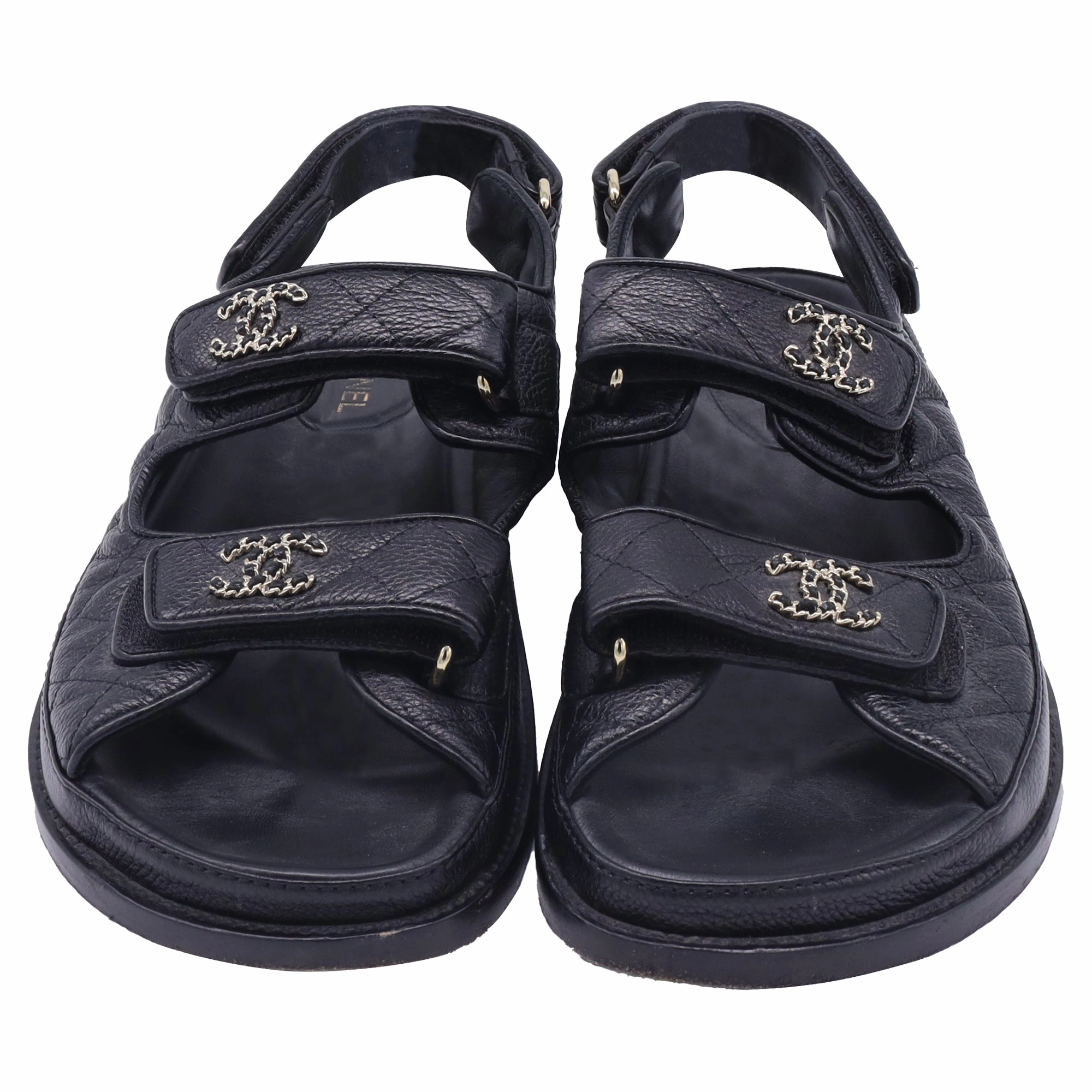 Chanel CC Dad Quilted Sandals in Black Calf Leather Sandals For Shower