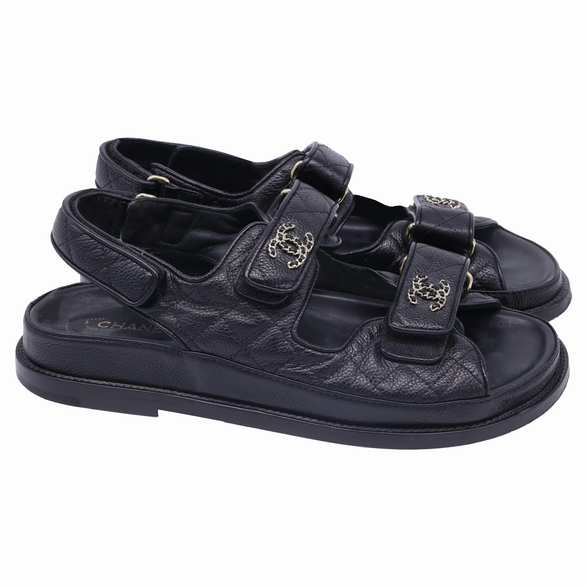 Fashionable Comfortable Sandals Chanel CC Dad Quilted Sandals in Black Calf Leather