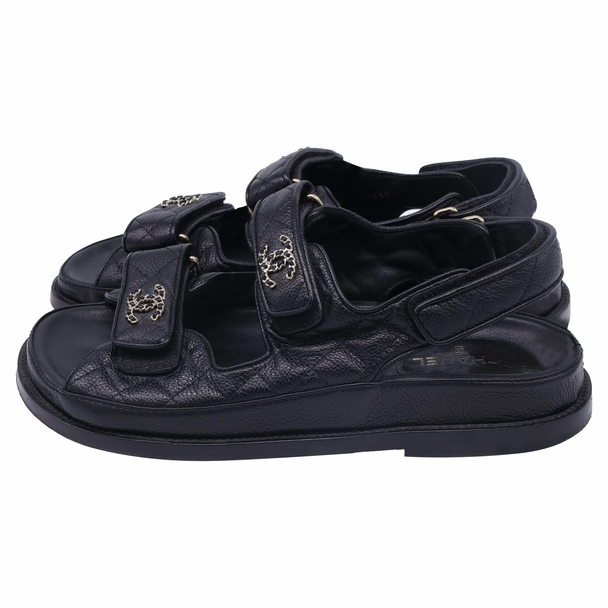 Sandals Map Chanel CC Dad Quilted Sandals in Black Calf Leather