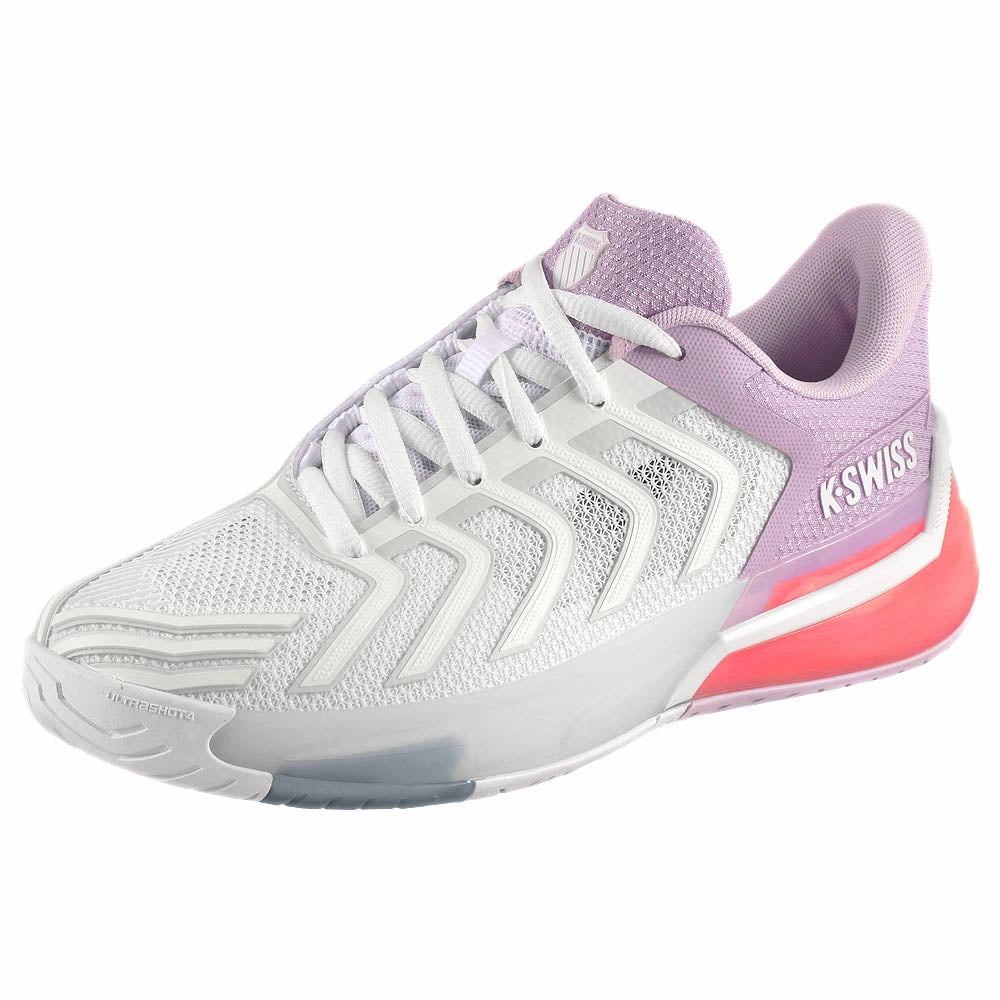 K-Swiss Women's Ultrashot 4 - White/Orchid Petal Retro Tennis Shoes