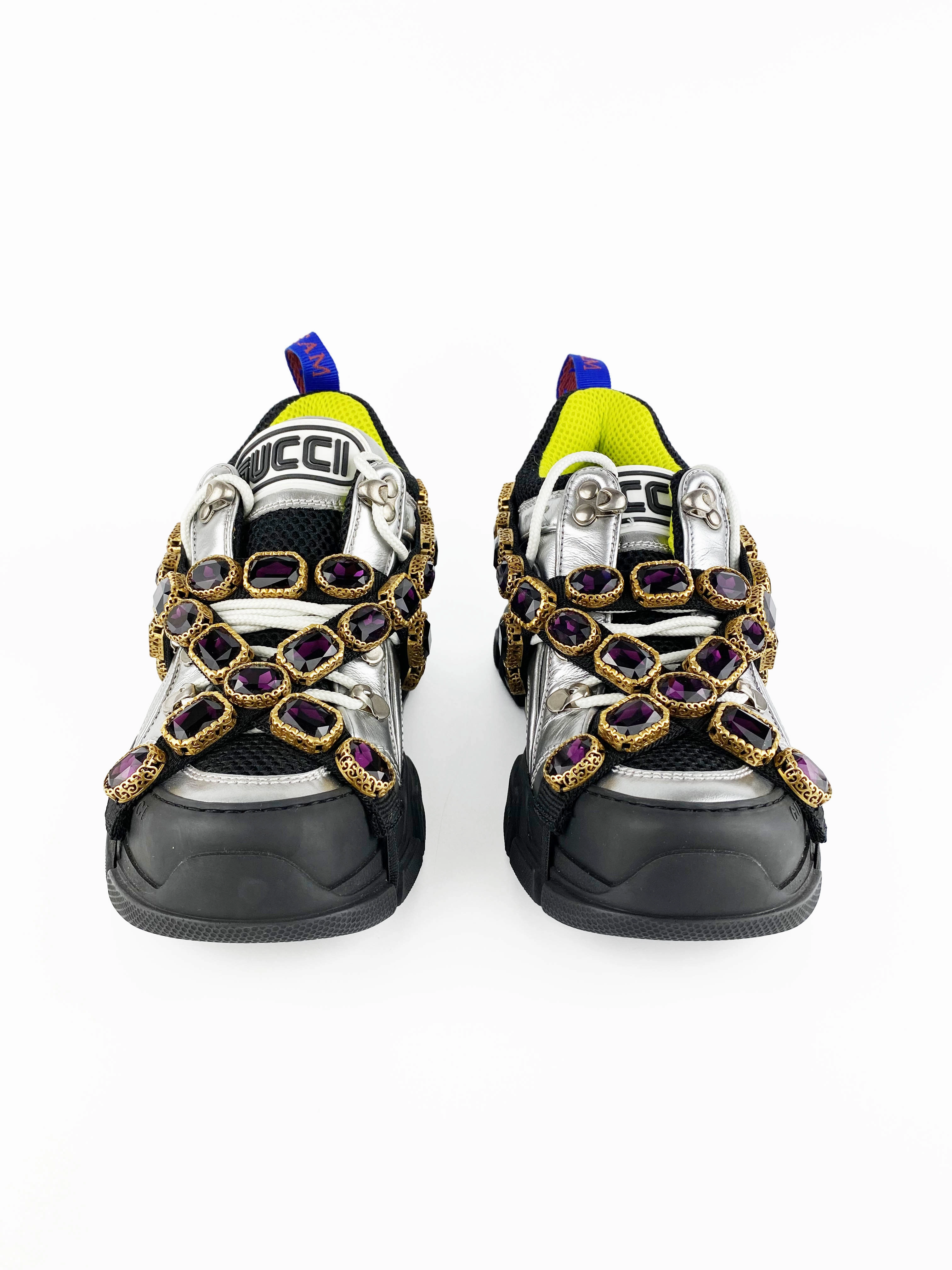 Travis Sneakers Gucci Silver Flashtrek Sneakers with Removable Crystals 36.5