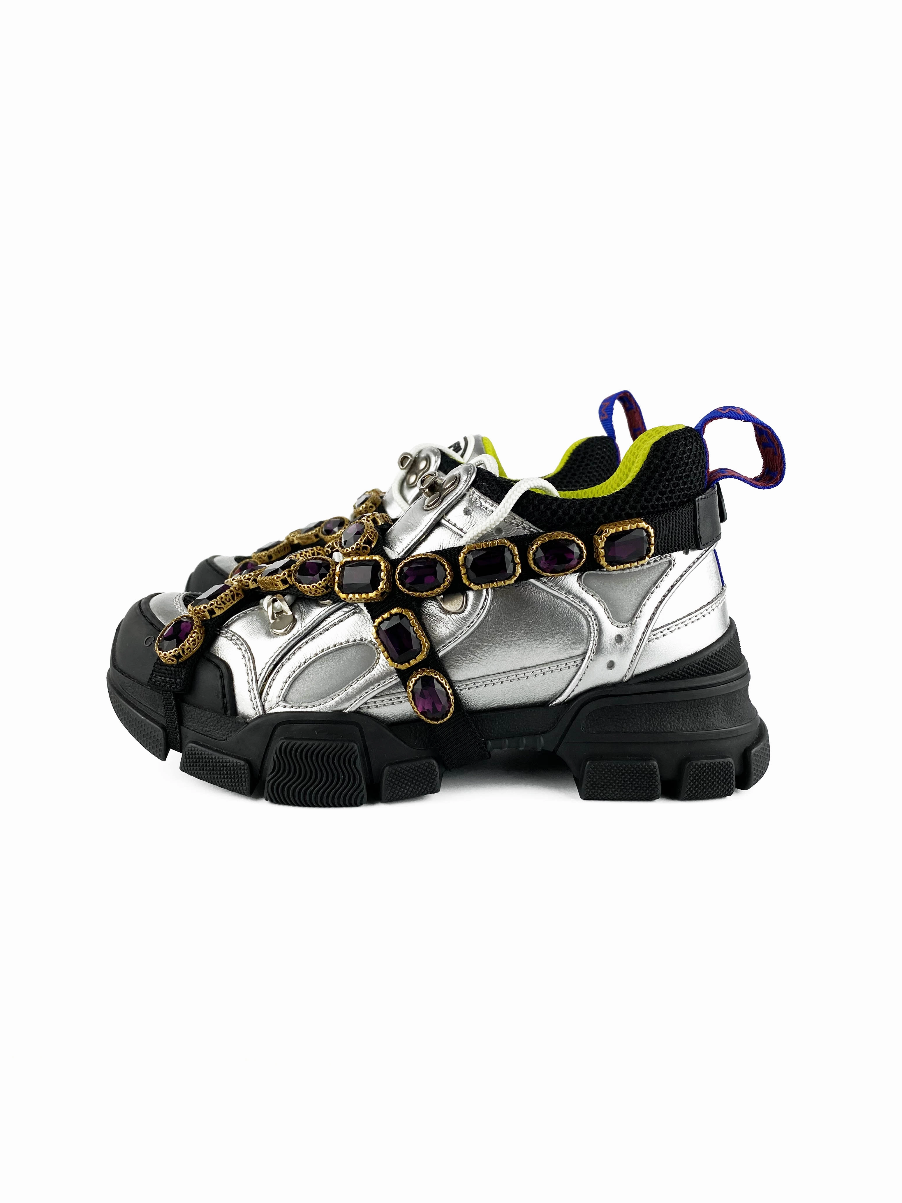 Trump Electoral Map Sneakers Gucci Silver Flashtrek Sneakers with Removable Crystals 36.5