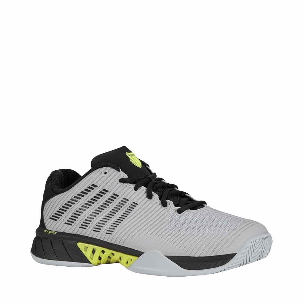 K-Swiss Men's Hypercourt Express 2 Court Shoe in Micro Chip/Black/Tennis Yellow Stitch Tennis Shoes
