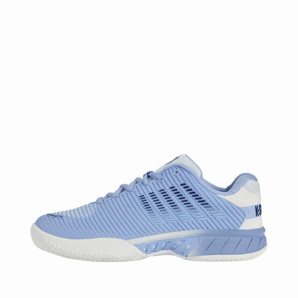 Clear Tennis Shoes K-Swiss Women's Hypercourt Express 2 Court Shoe in Bright White/Open Air/Estate Blue