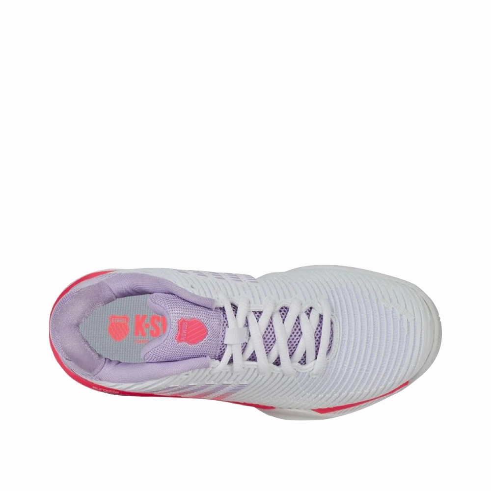 Exotic Tennis Shoes K-Swiss Women's Hypercourt Express 2 Court Sneaker in White/Orchid Petal/Neon Blaze