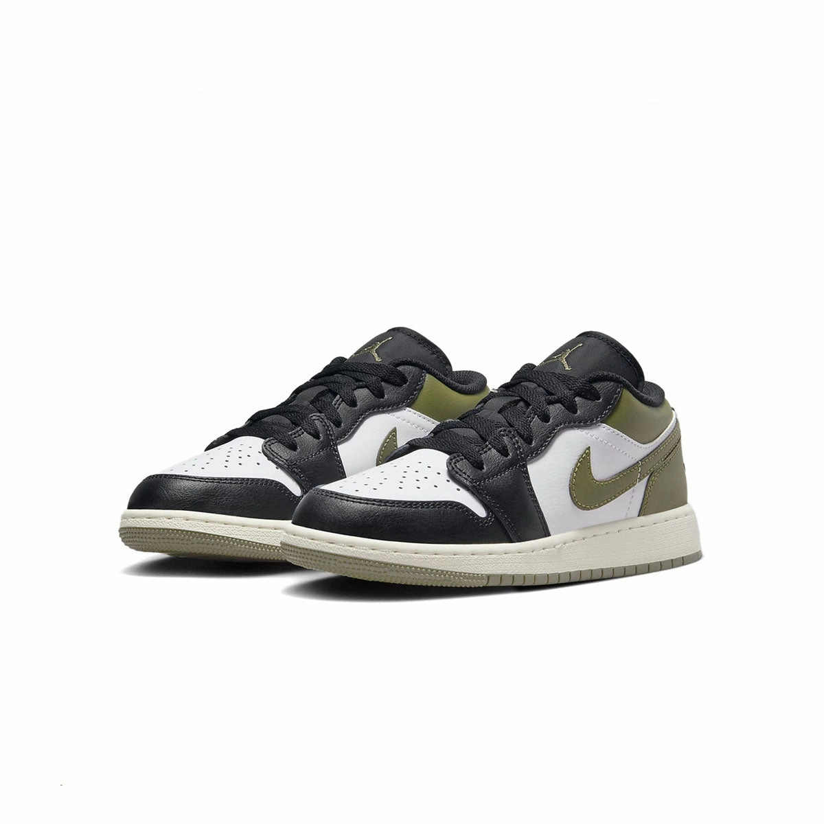 Kids Air Jordan 1 Low 'Black Toe Medium Olive' Wipe Basketball Shoes