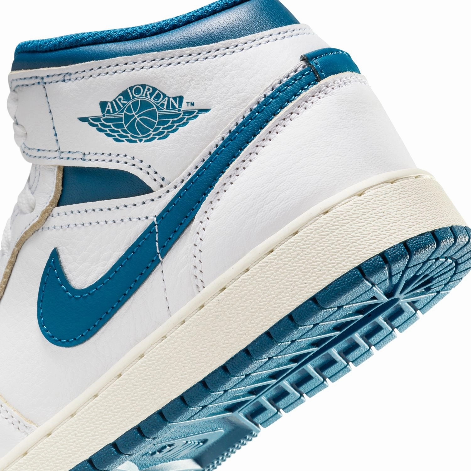 Kids Air Jordan 1 Mid 'White Industrial Blue' Basketball Shoes Wide