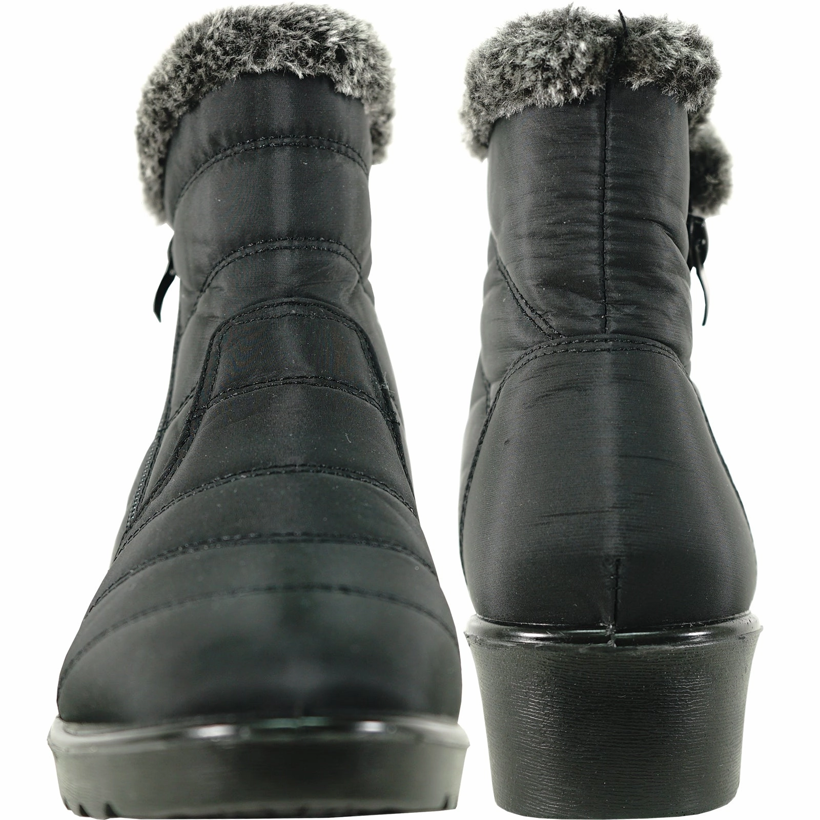 KOZI Women Winter Fur Boot NANCY-3 Ankle Casual Boot Black - with Ice Cleat Outsole Acg Snow Boots
