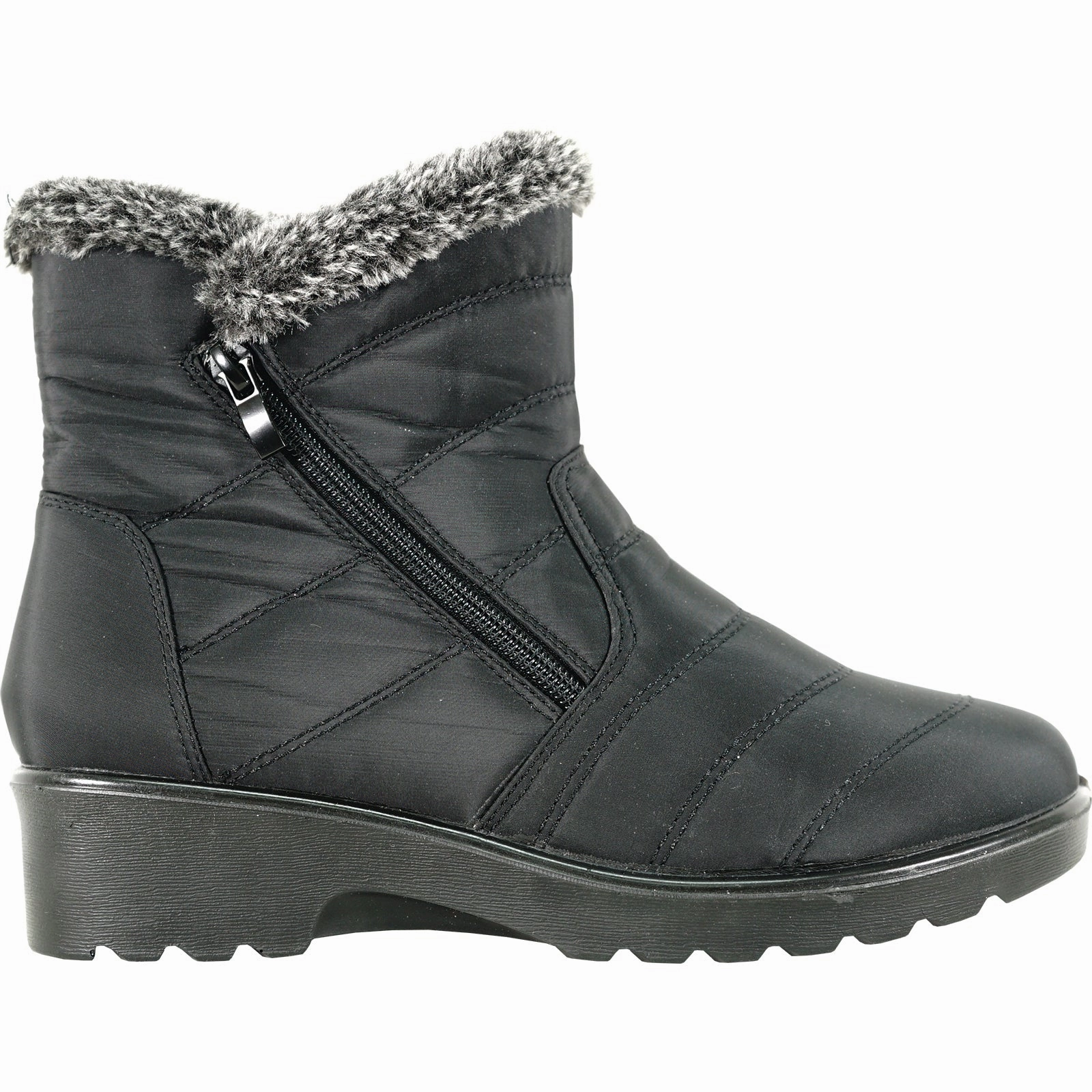 Niseko Snow Boots KOZI Women Winter Fur Boot NANCY-3 Ankle Casual Boot Black - with Ice Cleat Outsole