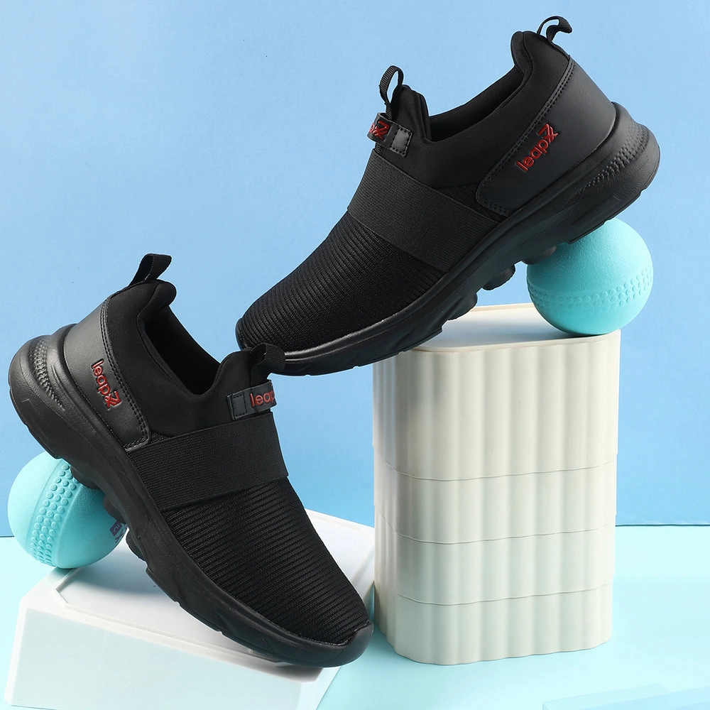Comfy And Cute Walking Leap7x Black Non Lacing Sports Walking Shoes For Men SENTINO By Liberty